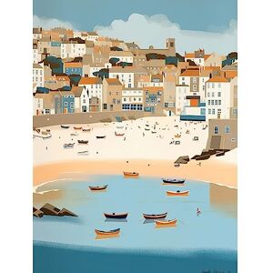 Artery8 Small Boats in St Ives Bay Coastal Cityscape Extra Large XL Wall Art Poster Print Artery8 Small Boats in St Ives Bay Coastal Cityscape Extra Large XL Wall Art Poster Print