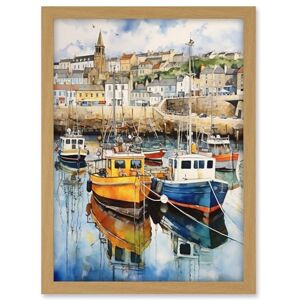 Artery8 Penzance Harbour Trawler Boats Promenade Watercolour Painting Cornwall Coastal Townscape Artwork Framed A3 Wall Art Print Artery8 Penzance Harbour Trawler Boats Promenade Watercolour Painting Cornwall Coastal Townscape Artwork Framed A3 Wall Art Print