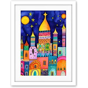 Artery8 Islamic Cityscape Moonlight Mosque Folk Art Artwork Framed Wall Art Print 18X24 Inch Artery8 Islamic Cityscape Moonlight Mosque Folk Art Artwork Framed Wall Art Print 18X24 Inch