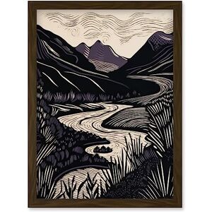 Artery8 Mountain River Landscape Purple and Black Linocut Artwork Framed Wall Art Print A4 Artery8 Mountain River Landscape Purple and Black Linocut Artwork Framed Wall Art Print A4