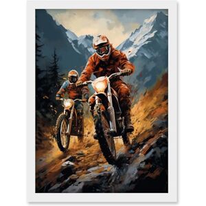 Artery8 Motocross Bikers Racing Action Shot Oil Painting Stone Blue Orange Scenic Mountain Landscape Artwork Framed A3 Wall Art Print Artery8 Motocross Bikers Racing Action Shot Oil Painting Stone Blue Orange Scenic Mountain Landscape Artwork Framed A3 Wall Art Print