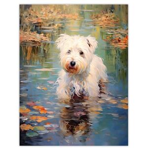 Artery8 West Highland Terrier Autumn Lake Walk Claude Monet Style Dog Oil Painting Extra Large XL Wall Art Poster Print Artery8 West Highland Terrier Autumn Lake Walk Claude Monet Style Dog Oil Painting Extra Large XL Wall Art Poster Print