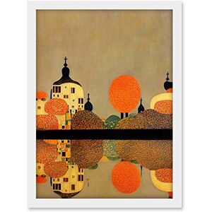 Wee Blue Coo Gustav Klimt Style Autumn Lakeside Town Church Reflection Artwork Framed A3 Wall Art Print Wee Blue Coo Gustav Klimt Style Autumn Lakeside Town Church Reflection Artwork Framed A3 Wall Art Print