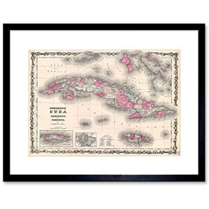 Wee Blue Coo Map Johnson 1862 Cuba Porto Rico Picture Framed Wall Art Print Wee Blue Coo Map Johnson 1862 Cuba Porto Rico Picture Framed Wall Art Print