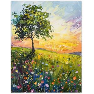 Artery8 Tree Wildflower Meadow at Sunrise Oil Painting Living Room Extra Large XL Wall Art Poster Print Artery8 Tree Wildflower Meadow at Sunrise Oil Painting Living Room Extra Large XL Wall Art Poster Print