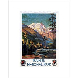 Wee Blue Coo TRAVEL RAINIER NATIONAL PARK NORTHERN TRAIN RAIL RETRO FRAMED PRINT B12X1431 Wee Blue Coo TRAVEL RAINIER NATIONAL PARK NORTHERN TRAIN RAIL RETRO FRAMED PRINT B12X1431