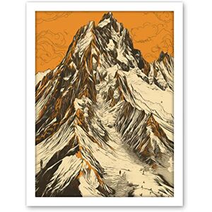 Artery8 K2 Mountain Peak Summit Climbers White and Orange Artwork Framed Wall Art Print 18X24 Inch Artery8 K2 Mountain Peak Summit Climbers White and Orange Artwork Framed Wall Art Print 18X24 Inch
