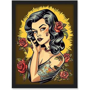 Artery8 Retro Tattoo Ink Body Art Pin Up Girl Roses Sun Rockabilly Americana 50s Artwork Framed Wall Art Print A4 Artery8 Retro Tattoo Ink Body Art Pin Up Girl Roses Sun Rockabilly Americana 50s Artwork Framed Wall Art Print A4