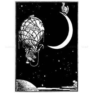 Wee Blue Coo Uncle Lubin Hot Air Balloon Moon Pelican Heath Robinson Wall Art Print Wee Blue Coo Uncle Lubin Hot Air Balloon Moon Pelican Heath Robinson Wall Art Print