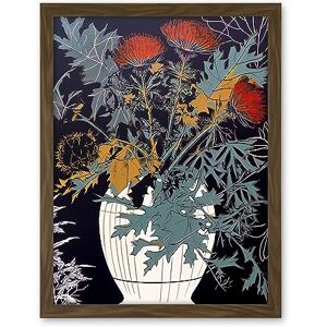Artery8 Abstract Thistle Vase Dark Linocut Floral Red Green Ochre Scottish Plant Artwork Framed Wall Art Print 18X24 Inch Artery8 Abstract Thistle Vase Dark Linocut Floral Red Green Ochre Scottish Plant Artwork Framed Wall Art Print 18X24 Inch