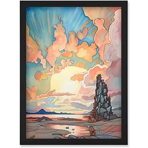 Artery8 Atmospheric Clouds Over Mono Lake at Dawn Lakeside Rock Landscape Modern Watercolour Painting Artwork Framed Wall Art Print A4 Artery8 Atmospheric Clouds Over Mono Lake at Dawn Lakeside Rock Landscape Modern Watercolour Painting Artwork Framed Wall Art Print A4