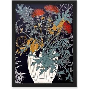 Artery8 Abstract Thistle Vase Dark Linocut Floral Red Green Ochre Scottish Plant Artwork Framed Wall Art Print A4 Artery8 Abstract Thistle Vase Dark Linocut Floral Red Green Ochre Scottish Plant Artwork Framed Wall Art Print A4