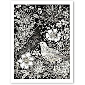 Artery8 Birds on Flower Bed Garden Black and White Linocut Artwork Framed Wall Art Print 18X24 Inch Artery8 Birds on Flower Bed Garden Black and White Linocut Artwork Framed Wall Art Print 18X24 Inch
