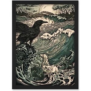 Artery8 - Raven and Crashing Waves Coastal Sunrise - Framed Wall Art Print Artery8 - Raven and Crashing Waves Coastal Sunrise - Framed Wall Art Print
