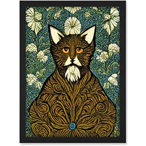 Doppelganger33 LTD Floral Paisley Illustrated Golden Cat William Morris Artwork Framed A3 Wall Art Print Doppelganger33 LTD Floral Paisley Illustrated Golden Cat William Morris Artwork Framed A3 Wall Art Print