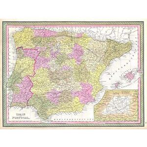 Wee Blue Coo 1850 Mitchell Map Spain And Portugal Vintage Art Print Poster Wall Decor 12X16 Inch Wee Blue Coo 1850 Mitchell Map Spain And Portugal Vintage Art Print Poster Wall Decor 12X16 Inch
