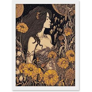 Artery8 Woman in Flower Field Midsummer Night Illustration Artwork Framed A3 Wall Art Print Artery8 Woman in Flower Field Midsummer Night Illustration Artwork Framed A3 Wall Art Print