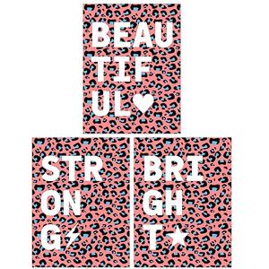 Wee Blue Coo Pack of 3 Beautiful Strong Bright Typography on Blue Pink Leopard Pattern Unframed Wall Art Living Room Prints Set Wee Blue Coo Pack of 3 Beautiful Strong Bright Typography on Blue Pink Leopard Pattern Unframed Wall Art Living Room Prints Set