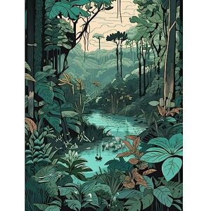 Artery8 Amazon Rainforest Flora Landscape Illustration Extra Large XL Wall Art Poster Print Artery8 Amazon Rainforest Flora Landscape Illustration Extra Large XL Wall Art Poster Print