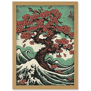 Artery8 Japanese Cherry Blossom Tree and Wavy Sea Rockabilly Americana 50s Artwork Framed Wall Art Print A4 Artery8 Japanese Cherry Blossom Tree and Wavy Sea Rockabilly Americana 50s Artwork Framed Wall Art Print A4
