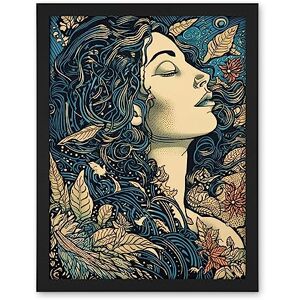 Artery8 Mother Nature Modern Boho Art Nouveau Linocut Artwork Framed Wall Art Print 18X24 Inch Artery8 Mother Nature Modern Boho Art Nouveau Linocut Artwork Framed Wall Art Print 18X24 Inch