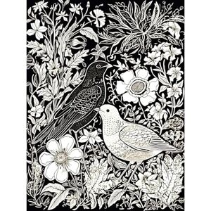 Artery8 Birds on Flower Bed Garden Black and White Linocut Large Wall Art Poster Print Thick Paper 18X24 Inch Artery8 Birds on Flower Bed Garden Black and White Linocut Large Wall Art Poster Print Thick Paper 18X24 Inch