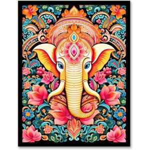Artery8 Hindu Floral Pattern with Elephant Vibrant Painting Orange Pink Blue Ganesha Ornate Flower Design Artwork Framed Wall Art Print A4 Artery8 Hindu Floral Pattern with Elephant Vibrant Painting Orange Pink Blue Ganesha Ornate Flower Design Artwork Framed Wall Art Print A4