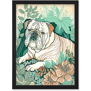 Artery8 - Bulldog Lying in Flower Field - Framed Art Print Artery8 - Bulldog Lying in Flower Field - Framed Art Print