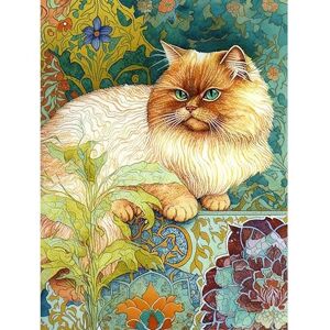 Artery8 Orange Persian Cat William Morris Inspired Floral Pattern Colourful Modern Illustration Extra Large XL Wall Art Poster Print Artery8 Orange Persian Cat William Morris Inspired Floral Pattern Colourful Modern Illustration Extra Large XL Wall Art Poster Print