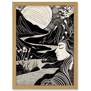 Artery8 Earth Goddess River Mountain Landscape Linocut Artwork Framed A3 Wall Art Print Artery8 Earth Goddess River Mountain Landscape Linocut Artwork Framed A3 Wall Art Print