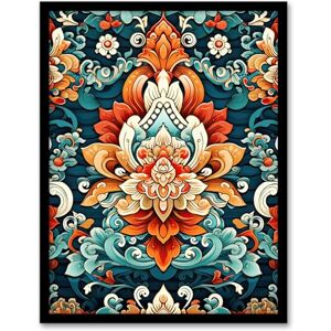 Artery8 Hindu Floral Pattern Close Up Detail Ornate Design in Amber and Blue Artwork Framed Wall Art Print 18X24 Inch Artery8 Hindu Floral Pattern Close Up Detail Ornate Design in Amber and Blue Artwork Framed Wall Art Print 18X24 Inch