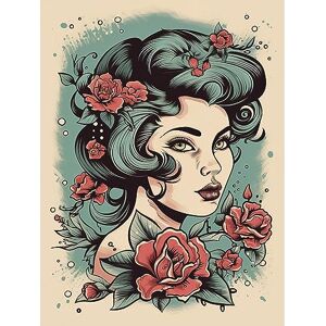 Artery8 Woman Rose Flowers Pin Up Rockabilly Americana 50s Extra Large XL Wall Art Poster Print Artery8 Woman Rose Flowers Pin Up Rockabilly Americana 50s Extra Large XL Wall Art Poster Print