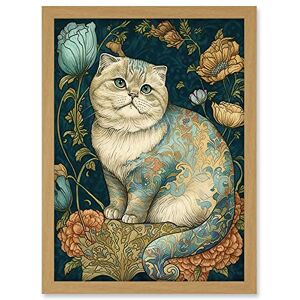 Artery8 William Morris Inspired Cute Cat with Floral Pattern Fur and Flowers Colourful Modern Illustration Artwork Framed A3 Wall Art Print Artery8 William Morris Inspired Cute Cat with Floral Pattern Fur and Flowers Colourful Modern Illustration Artwork Framed A3 Wall Art Print