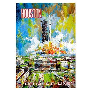 Wee Blue Coo Travel Tourism Transport Airline Houston Rocket USA Wall Art Print Wee Blue Coo Travel Tourism Transport Airline Houston Rocket USA Wall Art Print