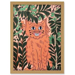 Artery8 Ginger Orange Tabby Cat in Plants Modern Folk Art Artwork Framed A3 Wall Art Print Artery8 Ginger Orange Tabby Cat in Plants Modern Folk Art Artwork Framed A3 Wall Art Print
