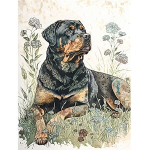 Artery8 Rottweiler Dog Lying in Wildflowers Bright Watercolour Illustration Extra Large XL Wall Art Poster Print Artery8 Rottweiler Dog Lying in Wildflowers Bright Watercolour Illustration Extra Large XL Wall Art Poster Print