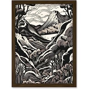 Artery8 Forest Mountain Landscape Black and White Linocut Artwork Framed Wall Art Print A4 Artery8 Forest Mountain Landscape Black and White Linocut Artwork Framed Wall Art Print A4