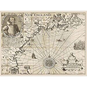 Wee Blue Coo Map Antique Vintage England United States Captain John Smith Art Print Poster Wall Decor 12X16 Inch Wee Blue Coo Map Antique Vintage England United States Captain John Smith Art Print Poster Wall Decor 12X16 Inch