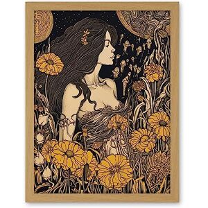 Artery8 Woman in Flower Field Midsummer Night Illustration Artwork Framed Wall Art Print 18X24 Inch Artery8 Woman in Flower Field Midsummer Night Illustration Artwork Framed Wall Art Print 18X24 Inch