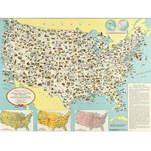 Fine Art Prints GDC 1950 Pictorial Map USA German Language Large Print Poster Wall Art Decor Picture Fine Art Prints GDC 1950 Pictorial Map USA German Language Large Print Poster Wall Art Decor Picture