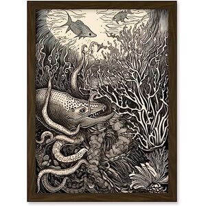 Artery8 Aquatic Animals and Plants Linocut Illustration Artwork Framed A3 Wall Art Print Artery8 Aquatic Animals and Plants Linocut Illustration Artwork Framed A3 Wall Art Print