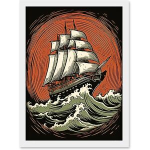 Artery8 Sailing Ship in Rough Sea Waves Retro Rockabilly Americana 50s Artwork Framed Wall Art Print A4 Artery8 Sailing Ship in Rough Sea Waves Retro Rockabilly Americana 50s Artwork Framed Wall Art Print A4