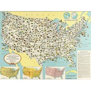 Fine Art Prints GDC 1950 Pictorial Map USA German Language Art Print Canvas Premium Wall Decor Poster Mural Fine Art Prints GDC 1950 Pictorial Map USA German Language Art Print Canvas Premium Wall Decor Poster Mural