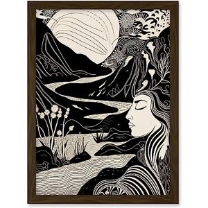 Artery8 Earth Goddess River Mountain Landscape Linocut Artwork Framed A3 Wall Art Print Artery8 Earth Goddess River Mountain Landscape Linocut Artwork Framed A3 Wall Art Print