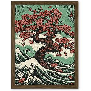 Artery8 Japanese Cherry Blossom Tree and Wavy Sea Rockabilly Americana 50s Artwork Framed Wall Art Print 18X24 Inch Artery8 Japanese Cherry Blossom Tree and Wavy Sea Rockabilly Americana 50s Artwork Framed Wall Art Print 18X24 Inch