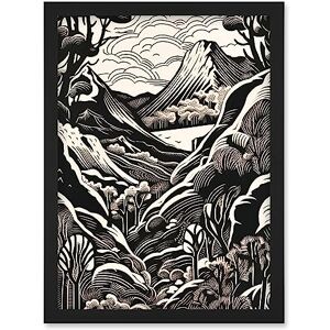 Artery8 Forest Mountain Landscape Black and White Linocut Artwork Framed Wall Art Print A4 Artery8 Forest Mountain Landscape Black and White Linocut Artwork Framed Wall Art Print A4