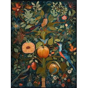 Artery8 Birds on Blooming Peach Tree in Modern Folk Art Extra Large XL Wall Art Poster Print Artery8 Birds on Blooming Peach Tree in Modern Folk Art Extra Large XL Wall Art Poster Print