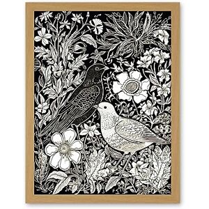 Artery8 Birds on Flower Bed Garden Black and White Linocut Artwork Framed Wall Art Print 18X24 Inch Artery8 Birds on Flower Bed Garden Black and White Linocut Artwork Framed Wall Art Print 18X24 Inch