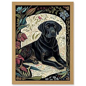 Artery8 - Labrador Floral Linocut - Wall Art Artery8 - Labrador Floral Linocut - Wall Art