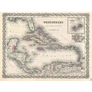 Wee Blue Coo 1855 Colton Map The West Indies Vintage Art Print Poster Wall Decor 12X16 Inch Wee Blue Coo 1855 Colton Map The West Indies Vintage Art Print Poster Wall Decor 12X16 Inch